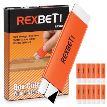 Imagem de REXBETI Pacote com 12 cortadores de caixa, cortador de papelão retrátil, raspador de lâmina de barbear, abridor de caixa prático, conjunto de cortadores de lâmina de lâmina única mais afiada para