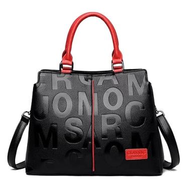 Imagem de Bolsa feminina de couro moderna preta com vermelha média para mulheres bolsa de ombro de luxo com alça superior para mulheres, Vermelho, Medium