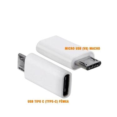 Imagem de Adaptador Conversor USB Tipo C (Type-C) Fêmea para Micro USB (V8) Macho, Branco