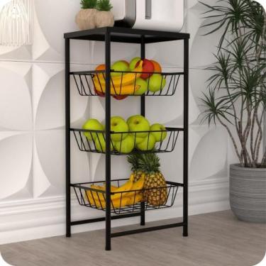 Imagem de Fruteira de Chão Para Cozinha 3 Andares Cesto Preta Plus - CasaMóveis