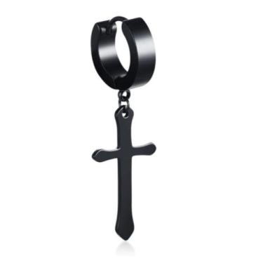 Imagem de Brinco Masculino Argola Cruz Preto Pingente mini - 1 PEÇA - Vorax Aces