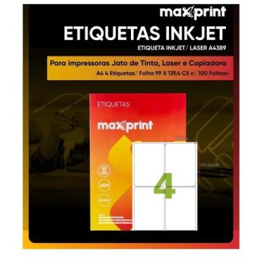 Imagem de Etiqueta Auto Adesiva Papel A4 4 Etiquetas por Folha Pacote com 100 Fo