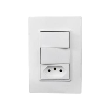 Imagem de Conjunto Espelho 4x2 com 2 Interruptores Simples + 1 Tomada 10A 250V L