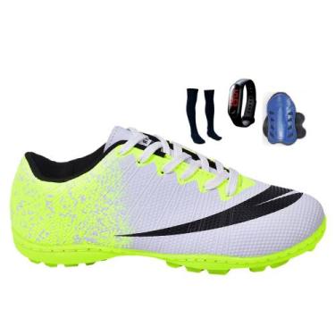 Imagem de Chuteira Society Adulto Infantil com Meião Caneleira e Relogio New - P