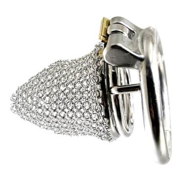 Imagem de Gaiola de castidade para homens, gaiola oca de aço inoxidável, anel peniano, dispositivo de malha, brinquedo sexual para adultos, anel redondo masculino(Circular Ring 50mm)