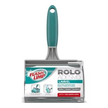 Imagem de Rolo Adesivo Lavavel Flashlimp Tira Pelo Fiapos Poeira Verde