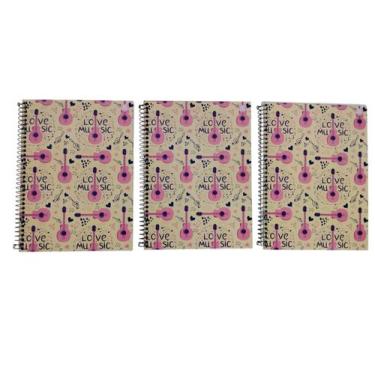 Imagem de Caderno Musica Pentagrama 80 Folhas Capa Dura I Love Music 03 Unidades