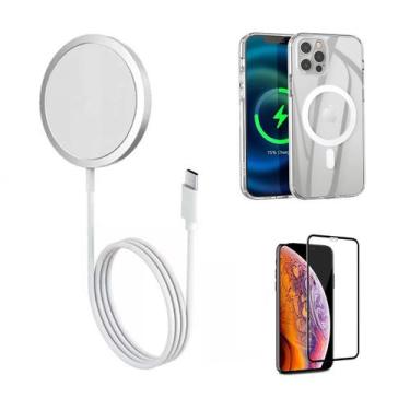 Imagem de Carregador Indução + Capinha Magsafe Magnética + Película Compatível C