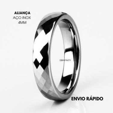 Imagem de Aliança Anel avulso Multifacetada aço 4mm Anatômica Unissex Envio Rápi