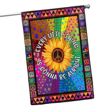 Imagem de Bandeira da paz de girassol, bandeiras de decoração hippie - bandeira de casa 76 x 101 cm, decorações para casa, exterior - sinal da paz, boho, decoração hippie, dupla face, bandeira de lona resistente interior exterior