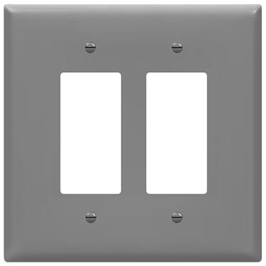Imagem de ENERLITES Capa para interruptor de decoracao dupla, placa de parede com duas entradas, acabamento brilhante, tamanho grande, 14 cm x 14 cm, termoplastico de policarbonato inquebravel, listado pela UL, 8832O-GY, cinza