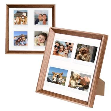 Imagem de WOGOZAN Moldura para câmera instantânea Polaroid 600/I-Type/NOW/OneStep/Fujifilm Instax Wide, moldura de madeira comporta 8 x 11 cm, moldura de 4 aberturas para exibição de parede e mesa (apenas uma)