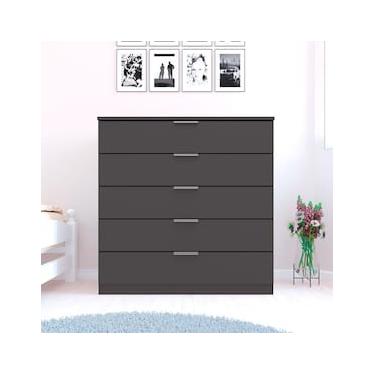 Imagem de Cômoda Bartira Diplomata com 5 Gavetas, Trava de Segurança e Espaço para TV de até 42 polegadas - 90cm de Largura