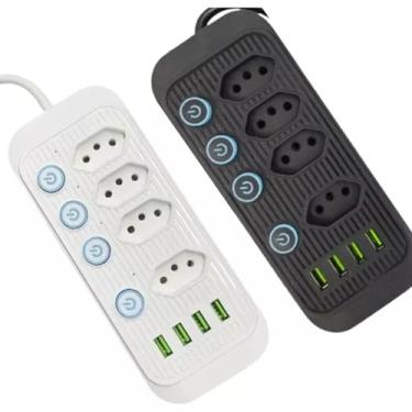 Imagem de Filtro de Linha Extensão Tomada 5 Metros Régua Energia Elétrica 4 Tomadas 4 USB 110-220V Potência 2500W 10A (5 METROS)