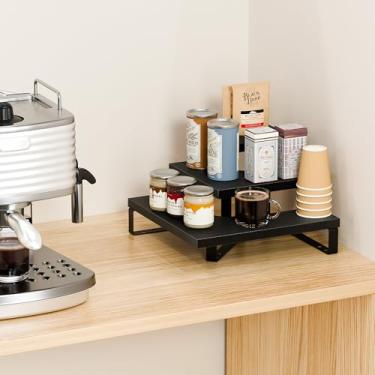 Imagem de ihomecooker Rack de exibição para balcão de varejo de artesanato mostra feiras, torre de exibição de mesa em camadas de canto de 3 degraus para perfume de joias de cupcake (preto)