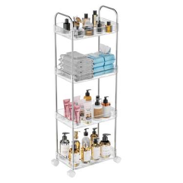 Imagem de Carrinho Organizador Multiuso de Plástico 4 Andares com Rodinhas - Cli