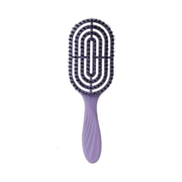 Imagem de Escova de cabelo elíptica para massagem no couro cabeludo, pente para cabelo molhado, cacheado, desembaraçador, para salão de cabeleireiro, ferramentas de estilo (roxo com cabelo)