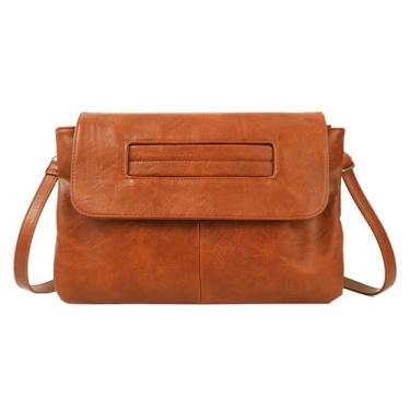 Imagem de CLARA Bolsa clutch com estampa de crocodilo grande em couro PU envelope clutch para noite, T-marrom