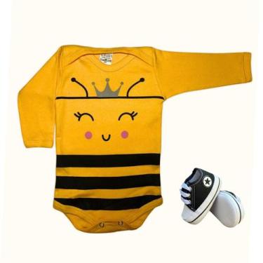Imagem de Kit 2 Peças Body Bebê Manga Longa Estampada  Tênis Sapatinho Star Pret