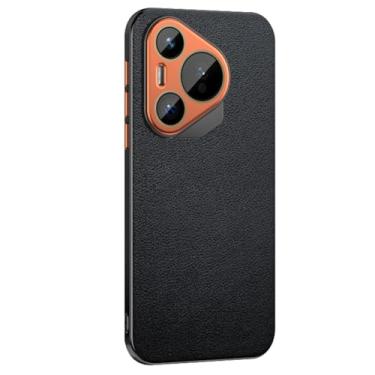 Imagem de LTLMYDAM Capa ultrafina para Huawei Pura 70 Ultra/70 Pro/70 Pro+/70, proteção de lente de câmera de metal, capa de couro legítimo, capa estilo comercial antiqueda, preta, 70