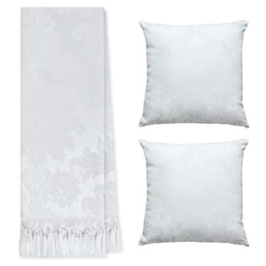 Imagem de Jogo Manta Xale para Sofá e Cama Artesanal Grande 2,80 x 3,00 com 2 Almofadas Cheias (23 BRANCO)