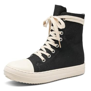 Imagem de Kluolandi Tênis feminino de cano alto com cadarço e zíper plataforma confortável para caminhada em preto e leite, Lona preta, 12