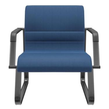 Imagem de Cadeira de Escritório Recepção com Braço Fixa Preta Lev P03 Crepe Azul