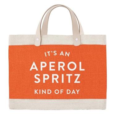Imagem de Santa Barbara Design Studio Bolsa feminina de juta para compras Farmer's Market com alças de couro genuíno e forro à prova d'água, Aperol Spritz Kind of Day, 12.5" W x 9.5" H x 5.5" D, Sacola de juta