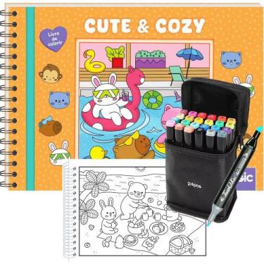 Imagem de Kit Livro De Colorir TikToker Cute And Cozy Orange 48 Desenhos + 24 Ca
