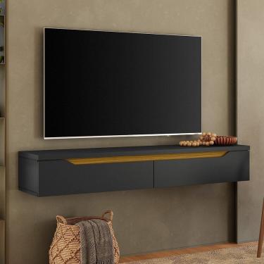 Imagem de Rack para Tv até 50 Polegadas Suspenso Preto Ac/ Cedro Frj Ac