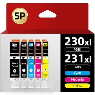 Imagem de Skydo Pacote com 5 cartuchos de tinta PGI-230 CLI-231 de alta capacidade compatíveis com Canon 230 231 230XL 231XL cartuchos de tinta de substituição Canon PIXMA TS8820 8820 Impressora jato de tinta