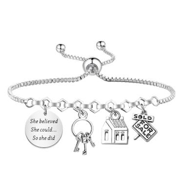 Imagem de PLITI Pulseira de corretor de imóveis para corretores de imóveis She Believed She Could So She Did para vendedor doméstico, Medium, Aço inoxidável, Sem Pedra Preciosa