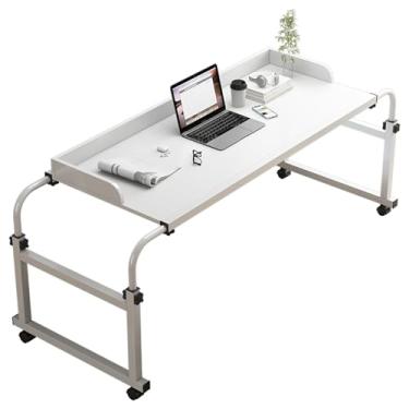 Imagem de Mesa extensível para computador, mesa sobreposta com rodas e altura ajustável, mesa de cabeceira para computador elevável, estação de trabalho ajustável, três cores disponíveis, adequada para quarto