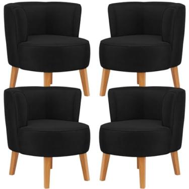 Imagem de Jogo 4 Poltrona Aconchegante para Recepção Moderna Tecido Veludo MOBLAN decor (Preto)