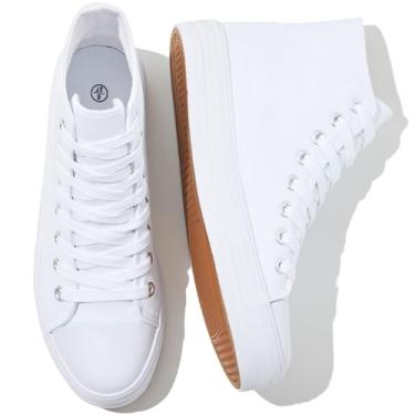 Imagem de Witwatia Tênis feminino de lona de cano alto feminino, moderno, confortável, com cadarço, sapatos casuais, Branco, 34