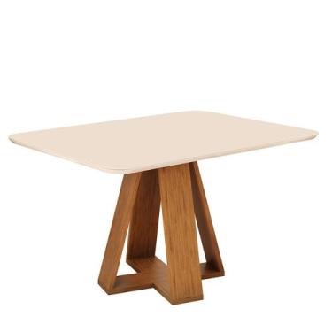 Imagem de Mesa de Jantar Retangular 4 Lugares Tampo Chanfrado Curvo 120cm com Vi