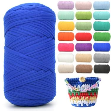 Imagem de Camiseta de 400 g para crochê, azul royal, tecido elástico macio, grosso, fio de crochê para crochê, tricô iniciante, tricô à mão para bolsa/artesanato faça você mesmo/decoração de casa - azul royal