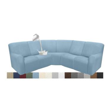 Imagem de ROFASVCO Capas de sofá reclináveis à prova d'água, laváveis, em forma de L, para poltronas reclináveis, capas de sofá com canto elástico para cães (capa de 5 lugares, azul claro)