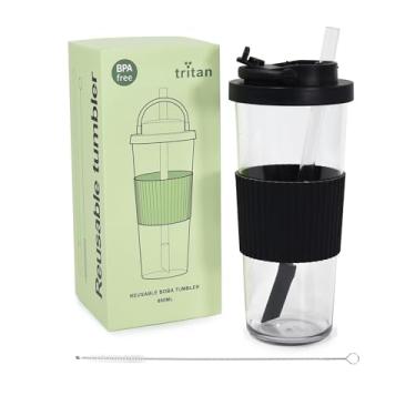 Imagem de sweet grain Copo Boba reutilizável – Copo Tritan Boba de 850 g com tampa e canudo, livre de BPA, bolha à prova de vazamento/Boba xícara de chá com alça de transporte para smoothies de café gelado