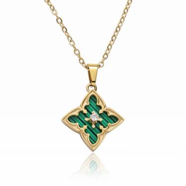 Imagem de ONERVA Colar de trevo banhado a ouro 18 K com pingente de zircônia cúbica delicada, para mulheres, presente de dia dos namorados, aniversário, casamento, ocasião, uso diário, One Size, Aço inoxidável,