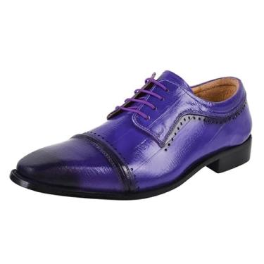 Imagem de LIBERTYZENO Sapato social masculino liso e com estampa animal, roxo, couro legítimo, para adultos, sem cadarço Oxford, para presente de Páscoa, Roxo 42, 39