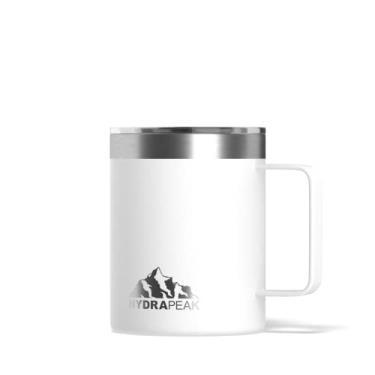 Imagem de Hydrapeak Caneca de café isolada de 400 ml com tampa à prova de respingos, caneca de café de viagem de aço inoxidável, caneca de viagem de parede dupla sem BPA com alça, caneca de café campista para