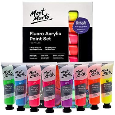 Imagem de MONT MARTE Conjunto de introdução de tinta acrílica fluro 8pce x 36ml, 8 cores, adequado para uso com tela, cartão, papel e madeira