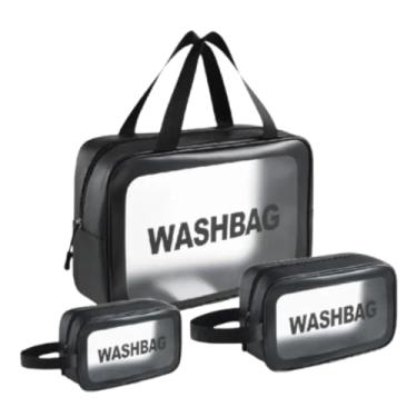 Imagem de Conjunto de 03 Necessaires Transparentes – Organizadoras Impermeáveis para Viagem, Trabalho e Academia – Tamanhos P, M e G (Preto)