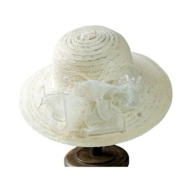 Imagem de Chapéu de Sol Feminino Elegante - Malha com Pérolas e Flores - Dobráve