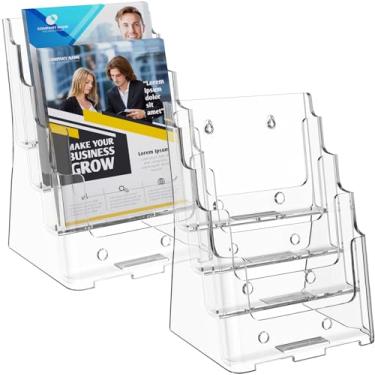 Imagem de MaxGear Porta-brochuras 4 camadas 15 x 20 cm, 2 pacotes, suporte de folheto de acrílico, suporte para panfleto, suporte de literatura, suporte de parede ou bancada