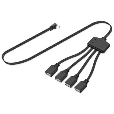 Imagem de JSADZKJ Cabo divisor tipo C para multi USB A com ângulo de 90° USB C macho para 4 USB A fêmea 2.0 OTG cabo extensor cabo 4 em 1 multi cabo com 4 portas USB para carregamento e transferência de dados