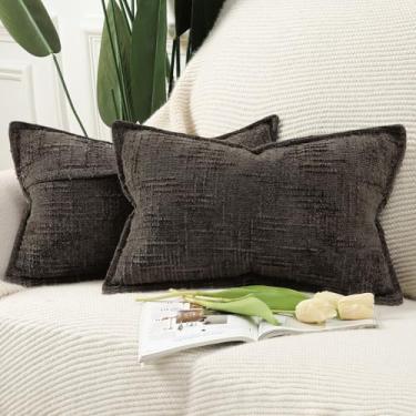 Imagem de MADIZZ Pacote com 2 fronhas de chenille 30,5 x 50,8 cm, cinza escuro, neutro, almofadas decorativas para sofá, sofá, boho, decoração moderna, casa de fazenda, decoração de casa para quarto, sala de