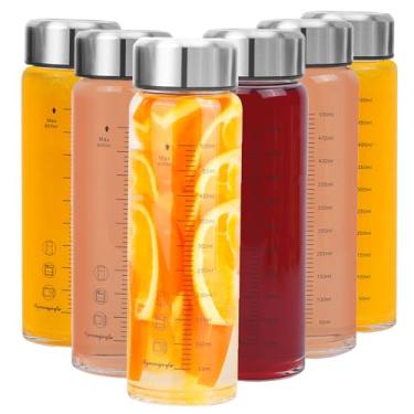 Imagem de Pacote com 6 garrafas de suco de vidro de 590 ml - Garrafas de água de vidro de boca larga com tampas - para sucos, vitaminas, leite, proteínas, sem BPA, reutilizáveis, tampas de aço inoxidável, à