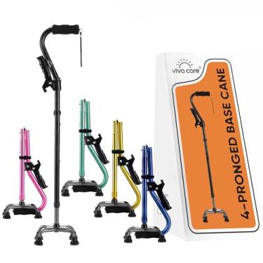 Imagem de VIVA CARE Bengala de caminhada com 4 garras e alça extra – ajustável, equilíbrio e estabilidade para idosos e feridos. [Preto]